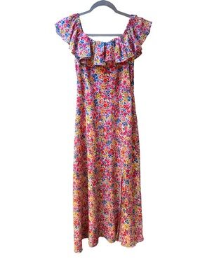 BCBG Floral Off-Shoulder Maxi Dress in Pink, Blue & Yellow